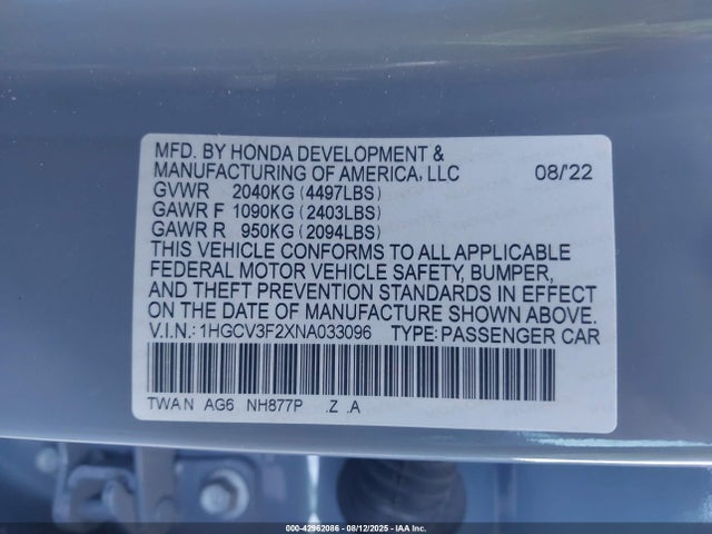 Honda lfb2 2022 1HGCV3F2XNA033096 Image 9