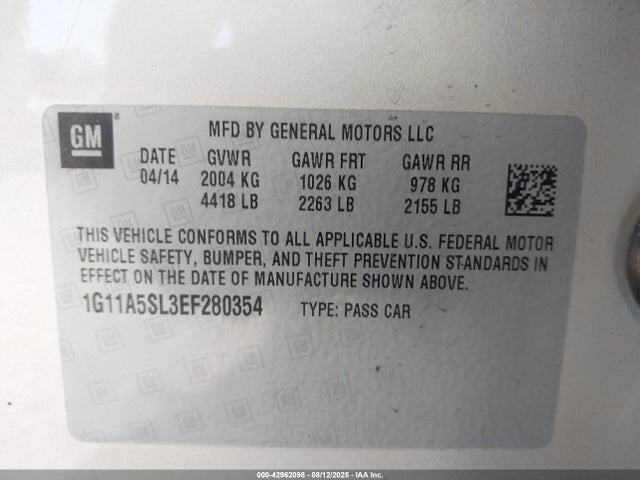 Chevrolet lkw 2014 1G11A5SL3EF280354 Image 9