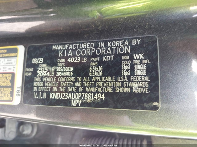 Продажа на аукционе авто 2023 Kia Soul Lx, vin: KNDJ23AU0P7881494, номер лота: 42962170
