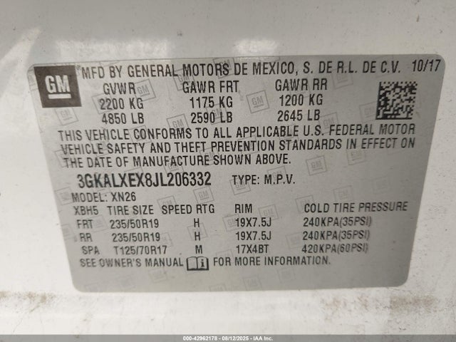 3GKALXEX8JL206332 GMC ltg - spark ignited direct injection, alum dohc, vvt, dcvcp turbo, e0-e100, alum