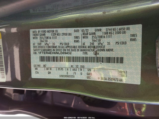 Ford tivct, 4v 2022 1FTER4EH6NLD09432 Image 9