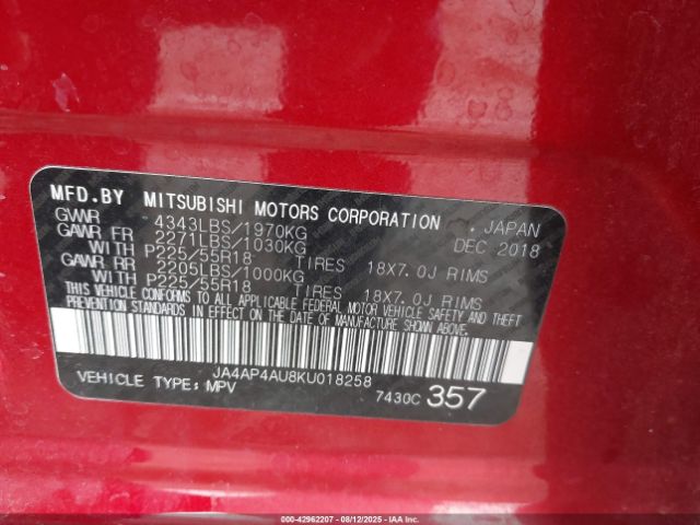 2019 MITSUBISHI OUTLANDER SPORT JA4AP4AU8KU018258 Photo 8