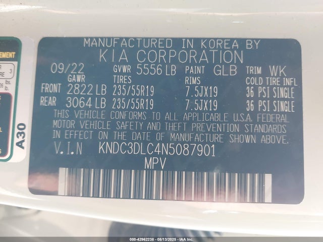 KNDC3DLC4N5087901 KIA 2022