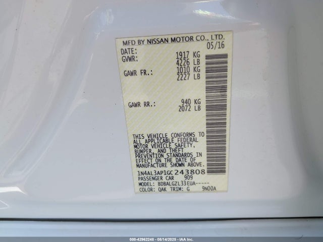Nissan Altima 2016 1N4AL3AP1GC243808 Image 9
