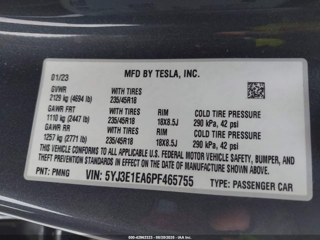 2023 TESLA MODEL 3 5YJ3E1EA6PF465755 Photo 8