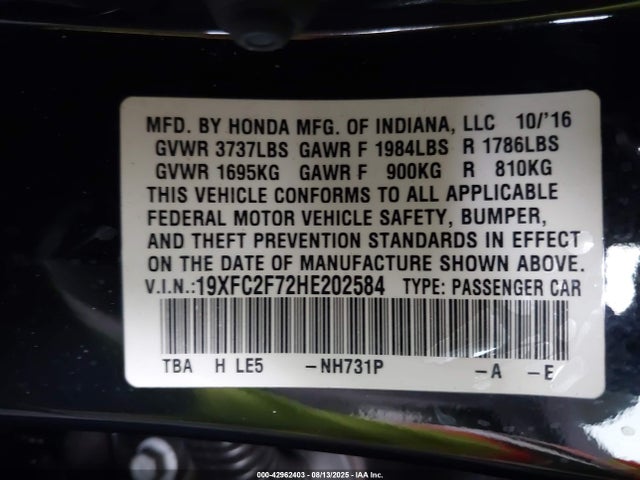 Honda k20c2 2017 19XFC2F72HE202584 Image 9
