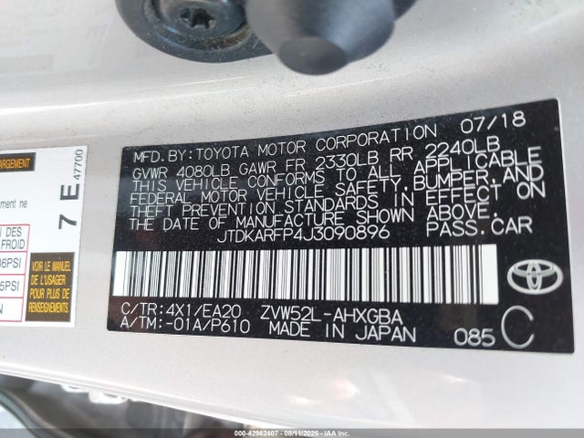 Toyota 2zr-fxe+1nm 2018 JTDKARFP4J3090896 Image 9