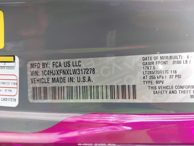 1C4HJXFNXLW317278 Jeep 2020