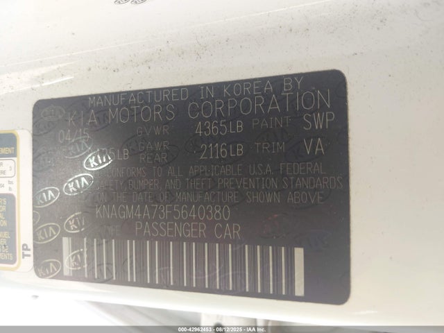 KNAGM4A73F5640380 KIA dohc gdi theta ii