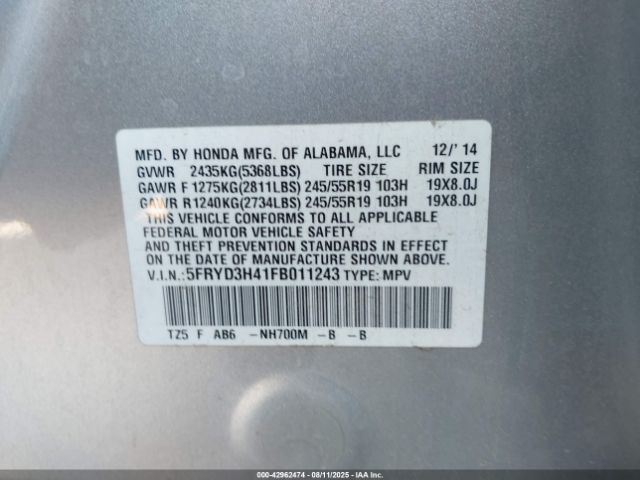 2015 ACURA MDX 5FRYD3H41FB011243 Photo 8