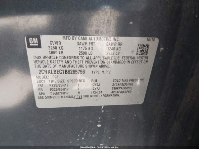 2011 CHEVROLET EQUINOX 2CNALBEC7B6265756 Photo 8