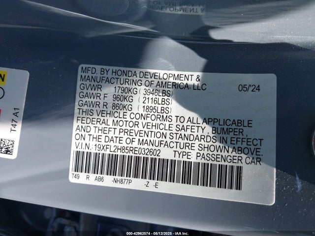 Honda k20c2 2024 19XFL2H85RE032602 Image 9