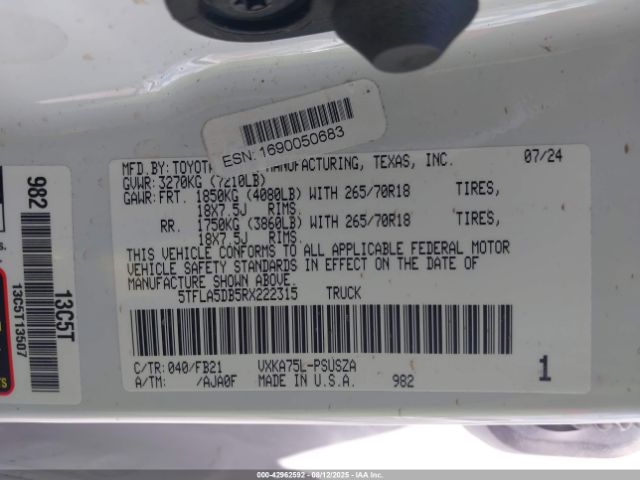 2024 TOYOTA TUNDRA 5TFLA5DB5RX222315 Photo 8