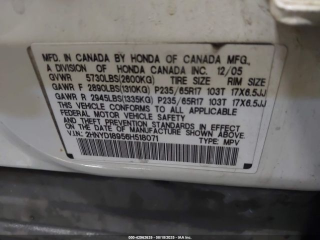 2006 ACURA MDX 2HNYD18956H518071 Photo 8