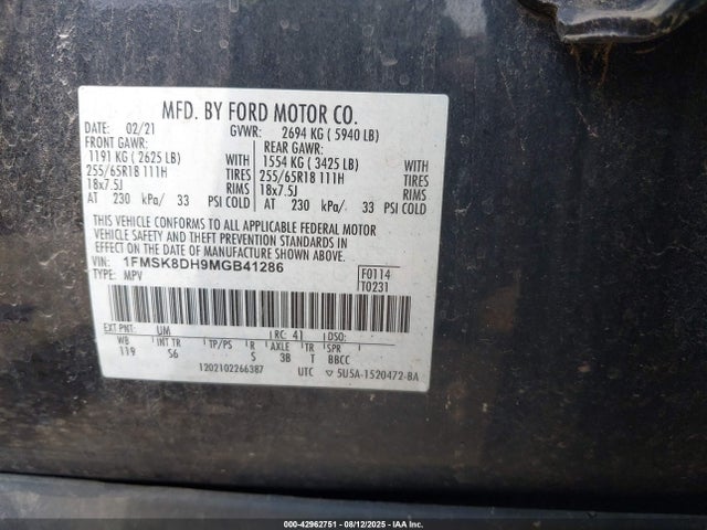 Ford 2021 2021 1FMSK8DH9MGB41286 Image 9