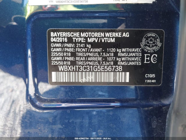 WBXHT3C31G5E56738 BMW 2016