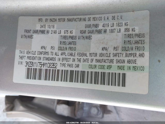 Mazda pe 2017 3MZBN1V75HM108352 Image 9