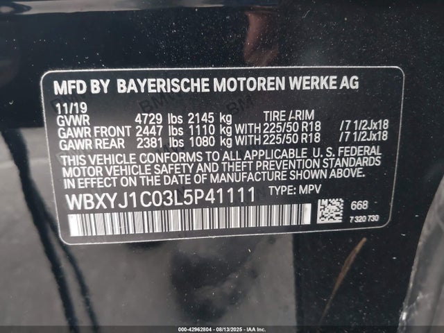 WBXYJ1C03L5P41111 BMW 2020