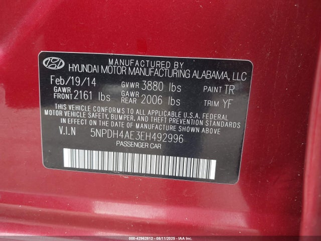 Hyundai dohc mpi nu 2014 5NPDH4AE3EH492996 Image 9