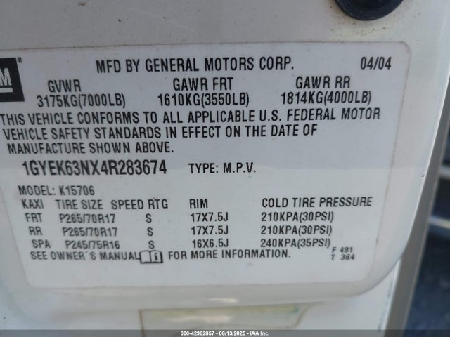 2004 CADILLAC ESCALADE 1GYEK63NX4R283674 Photo 8