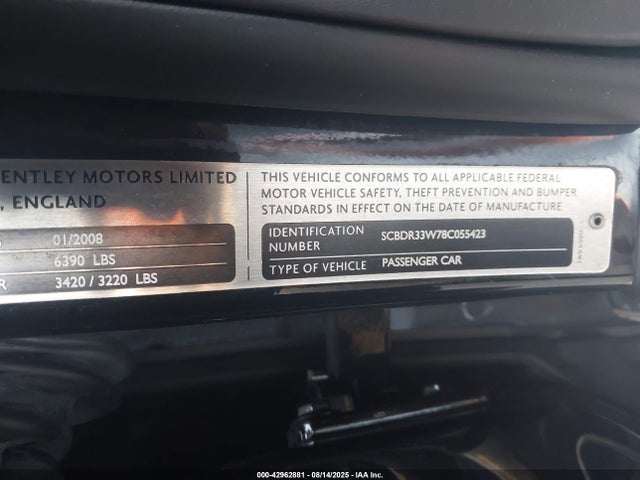 Продажа на аукционе авто 2008 Bentley Continental Gtc, vin: SCBDR33W78C055423, номер лота: 42962881