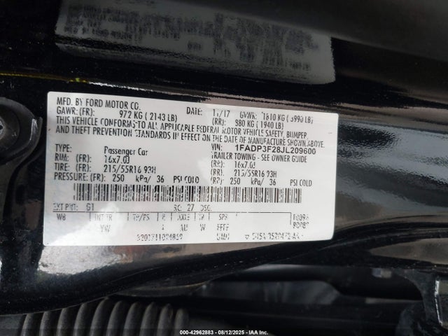 1FADP3F28JL209600 Ford 2.0l gdi