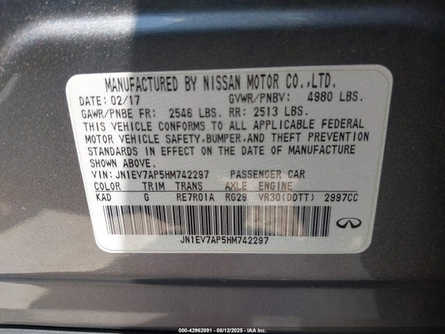 Infiniti Q50 2017 JN1EV7AP5HM742297 Image 9