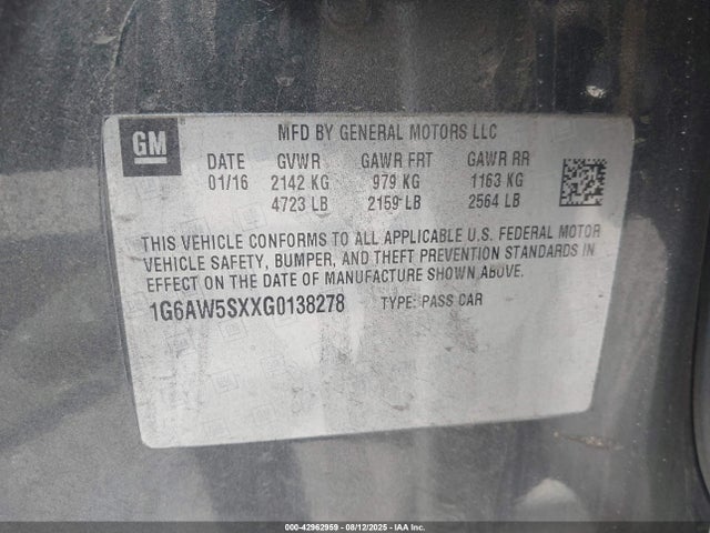 2016 CADILLAC CTS 1G6AW5SXXG0138278 Photo 8
