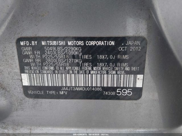 2013 MITSUBISHI OUTLANDER JA4JT3AW4DU014086 Photo 8