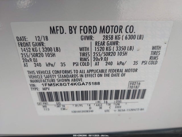 1FM5K8GT4KGA75188 Ford 3.5l gtdi