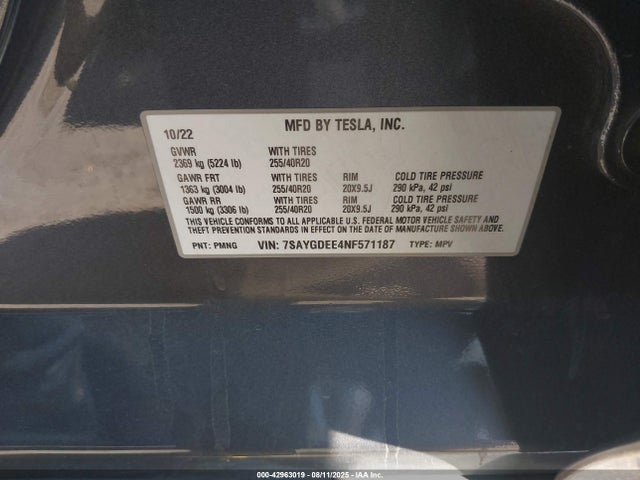 2022 TESLA MODEL Y 7SAYGDEE4NF571187 Photo 8