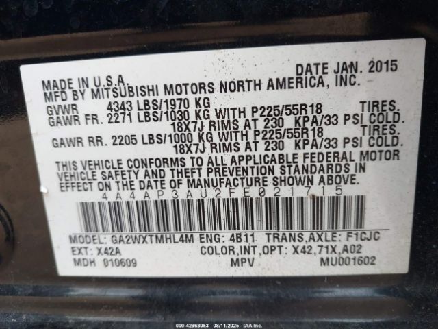 2015 MITSUBISHI OUTLANDER SPORT 4A4AP3AU2FE021715 Photo 8