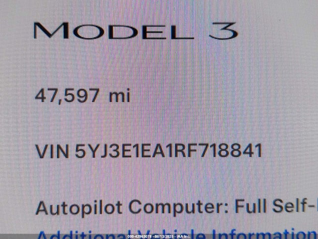 5YJ3E1EA1RF718841 Tesla MODEL 3