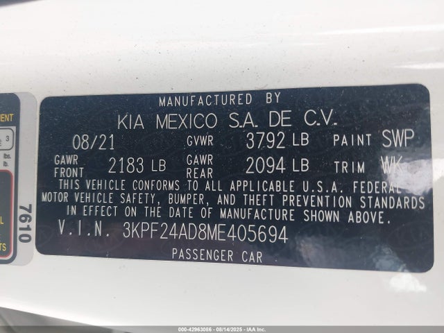 KIA mpi nu 2021 3KPF24AD8ME405694 Image 9