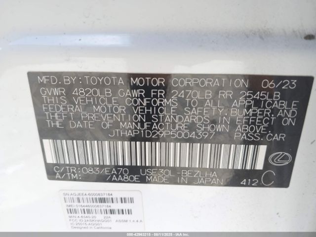 2023 LEXUS IS 500 JTHAP1D29P5004397 Photo 8