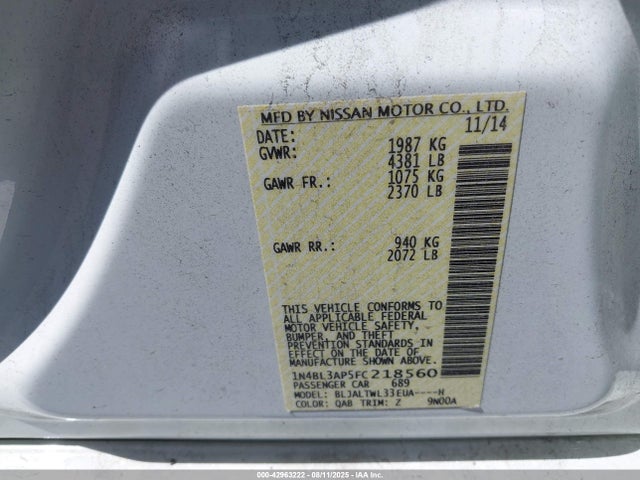 Nissan 2015 2015 1N4BL3AP5FC218560 Image 9
