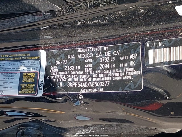 3KPF54ADXNE500377 KIA mpi nu