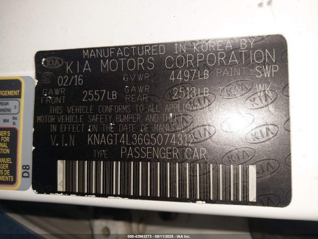 KNAGT4L36G5074312 KIA gdi theta ii