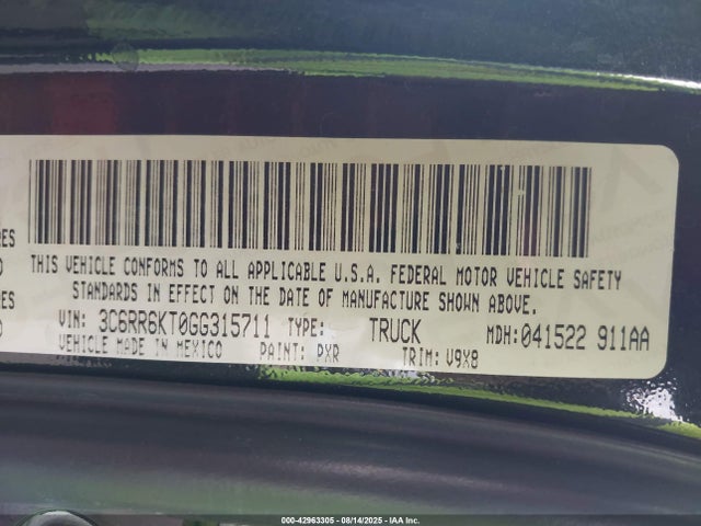 3C6RR6KT0GG315711 RAM 1500