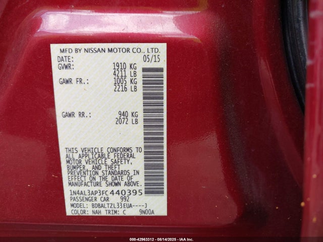 Nissan Altima 2015 1N4AL3AP3FC440395 Image 9