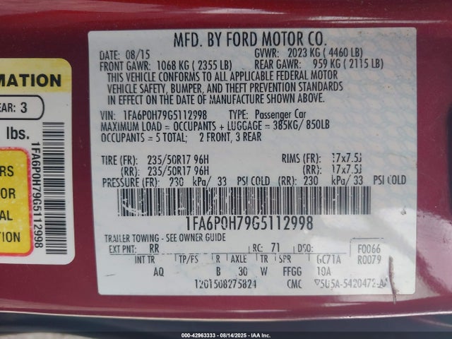 Ford Fusion 2016 1FA6P0H79G5112998 Image 9