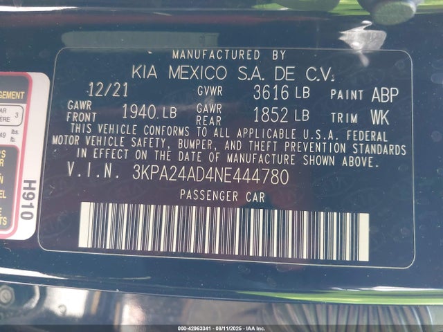 Продаж на аукціоні авто 2022 Kia Rio Lx, vin: 3KPA24AD4NE444780, номер лоту: 42963341
