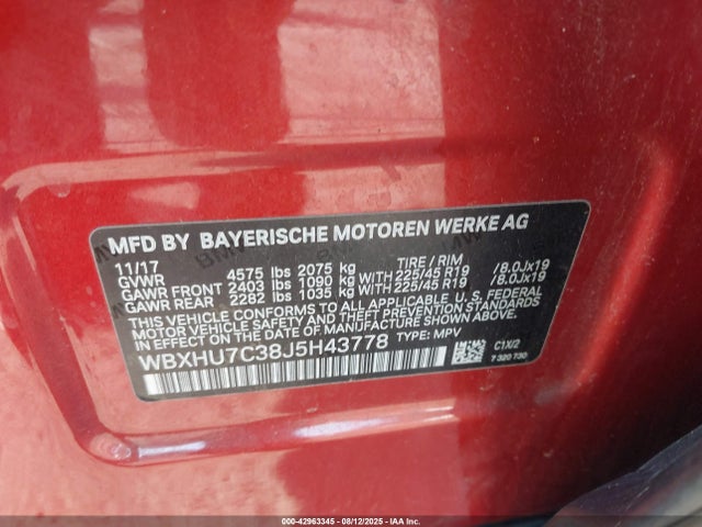 WBXHU7C38J5H43778 BMW X1