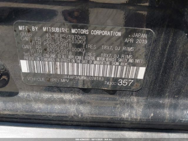 2019 MITSUBISHI OUTLANDER SPORT JA4AP3AU6KU028183 Photo 8