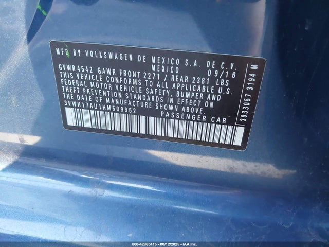3VWH17AU1HM509952 Volkswagen 1.8 tsi