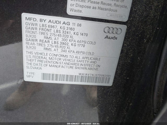 2007 AUDI Q7 WA1AV74L57D062591 Photo 8