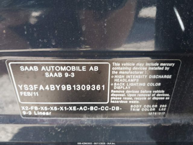 2011 SAAB 9-3 YS3FA4BY9B1309361 Photo 8