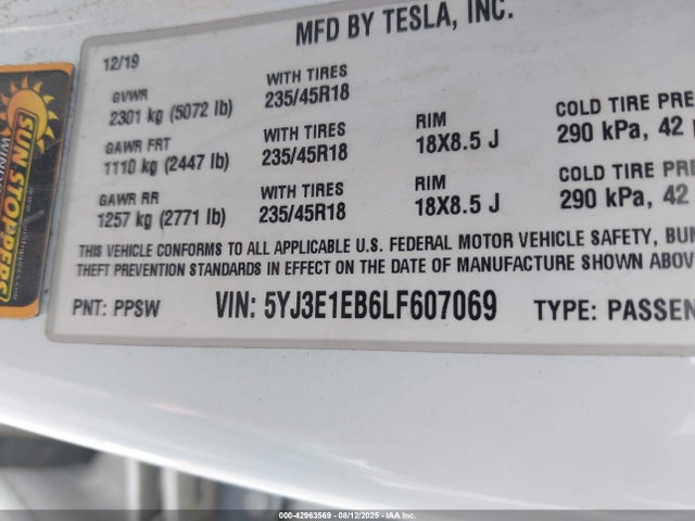 2020 TESLA MODEL 3 5YJ3E1EB6LF607069 Photo 8
