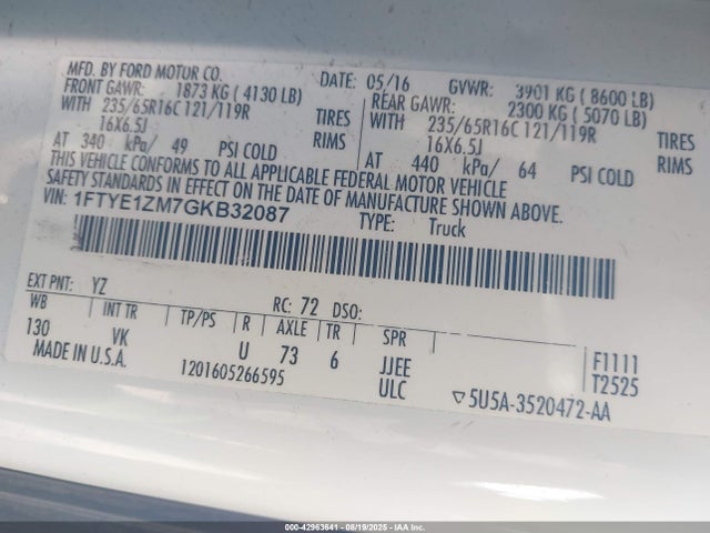 Ford 2016 2016 1FTYE1ZM7GKB32087 Image 9