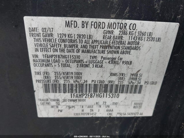 1FAHP2F87HG115310 Ford 3.5l ti-vct